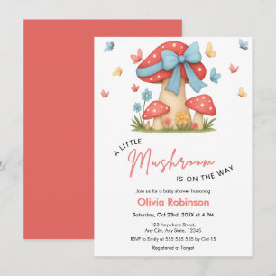 Florales Blaues Band Ein Kleiner Pilz Baby Shower Einladung