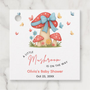 Florales blaues Band Ein kleiner Pilz Baby Shower Geschenkanhänger