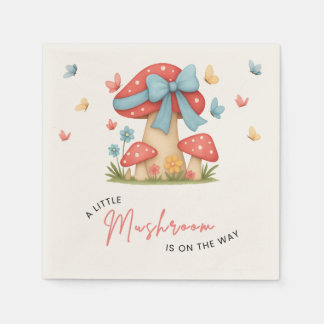 Florales blaues Band Ein kleiner Pilz Baby Shower Serviette