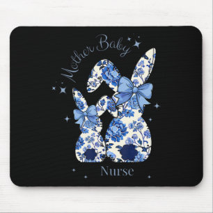 Florales Blaues Koketten-Schleifen-Häschen-Ostern- Mousepad