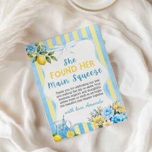 Florales Blaues Zitronen-Haupt-Squeeze-Brautjungfe Dankeskarte