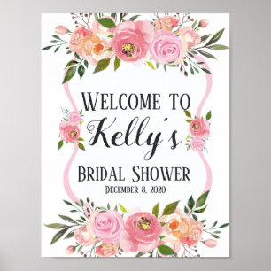 florales Blumen-Hochzeitsdusche-Willkommensschild Poster