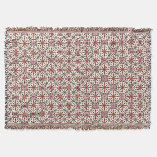 Florales Boho-Muster in Rot, Pink & Türkis Decke (Vorderseite)