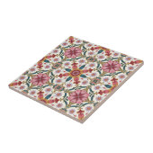 Florales Boho-Muster in Rot, Pink & Türkis Fliese (Seite)