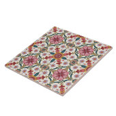 Florales Boho-Muster in Rot, Pink & Türkis Fliese (Seite)