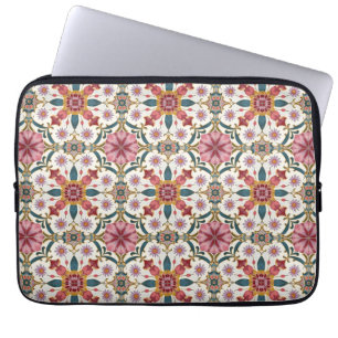 Florales Boho-Muster in Rot, Pink & Türkis Laptopschutzhülle