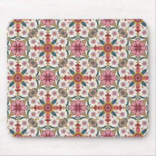 Florales Boho-Muster in Rot, Pink & Türkis Mousepad