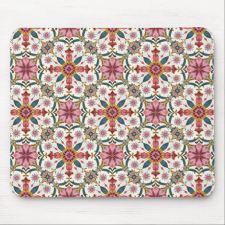 Florales Boho-Muster in Rot, Pink & Türkis Mousepad