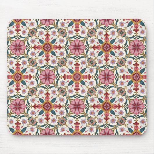 Florales Boho-Muster in Rot, Pink & Türkis Mousepad (Vorne)