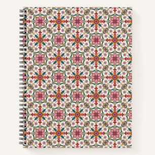 Florales Boho-Muster in Rot, Pink & Türkis Notizblock