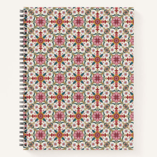 Florales Boho-Muster in Rot, Pink & Türkis Notizblock