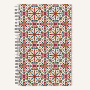 Florales Boho-Muster in Rot, Pink & Türkis Notizblock