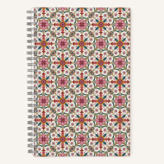Florales Boho-Muster in Rot, Pink & Türkis Notizblock