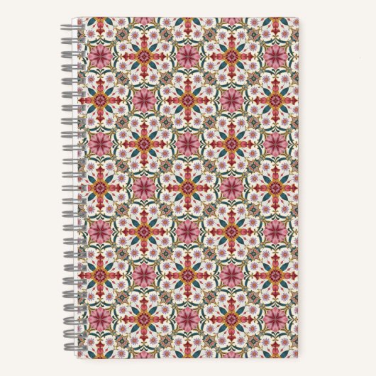 Florales Boho-Muster in Rot, Pink & Türkis Notizblock (Vorderseite)