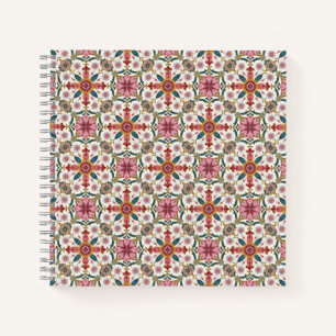 Florales Boho-Muster in Rot, Pink & Türkis Notizblock
