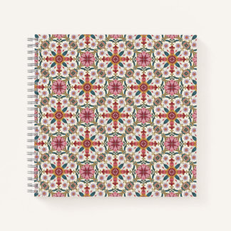 Florales Boho-Muster in Rot, Pink & Türkis Notizblock