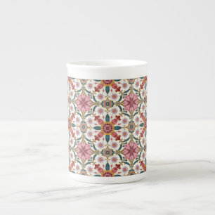Florales Boho-Muster in Rot, Pink & Türkis Porzellantasse