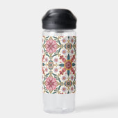 Florales Boho-Muster in Rot, Pink & Türkis Trinkflasche (Rückseite)