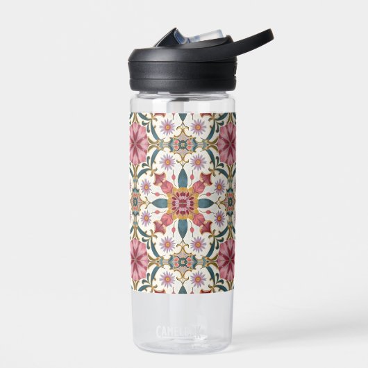Florales Boho-Muster in Rot, Pink & Türkis Trinkflasche (Links)