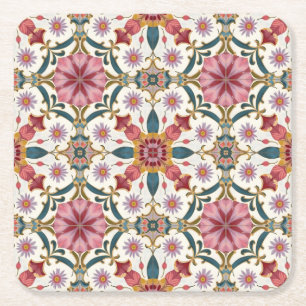 Florales Boho-Muster in Rot, Pink und Türkis Rechteckiger Pappuntersetzer