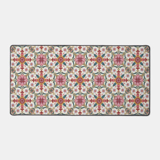Florales Boho-Muster in Rot, Pink und Türkis Schreibtischunterlage