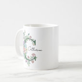 Florales botanisches Monogramm | Benutzerdefiniert Kaffeetasse (Vorderseite Links)