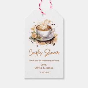 Florales Braunes Kaffee-Themen-Hochzeits-Paar-Dusc Geschenkanhänger