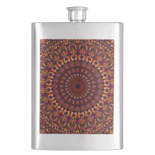 Florales braunes Mandala-Design Flachmann
