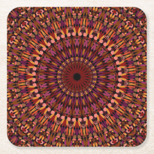 Florales braunes Mandala-Design Rechteckiger Pappuntersetzer