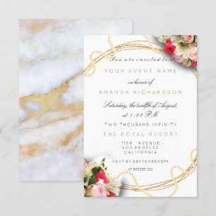 Florales Braut-Marmor-Geburtstags-Gold-Rosa-Perlen Einladung