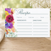Florales Brautparty-Rezept-Einschlusskarte