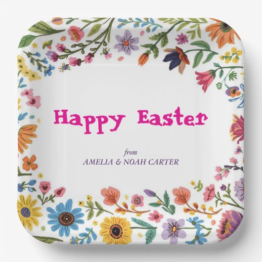 Florales bunte Oster-BRUNCH & JAGD Pappteller (Vorderseite)