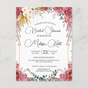 Florales Burgund Gold Eukalyptus Brautdusche Postkarte