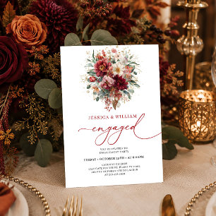 Florales Burgund Gold Eukalyptus Herbst-Hochzeitse Einladung