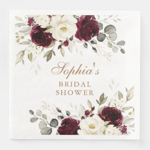 Florales Burgund Weiß Grün Gold Junggesellinnenabs Serviette