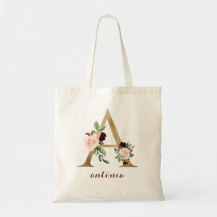 Florales Burgunder-Gold-Rouge Personalisierter Buc Tragetasche