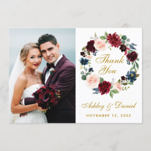 Florales Burgunderblau Kranz Hochzeit Gold Danke W