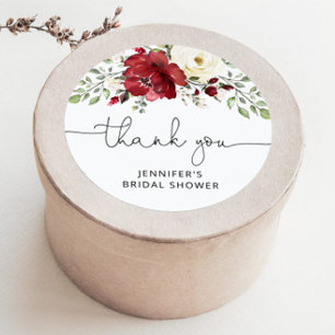 Florales burgunderfarbenes Brautdusche-Event  Runder Aufkleber