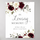 Florales Burgundergrün In Loving Memory Schild (Vorne)