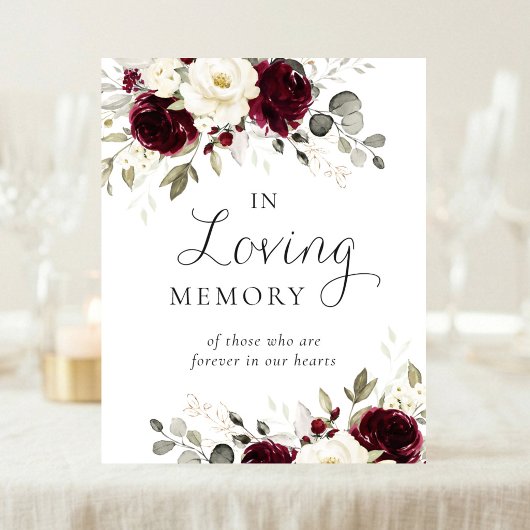Florales Burgundergrün In Loving Memory Schild