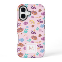 Florales Cheshire-Cat-Muster mit rosa Monogramm
