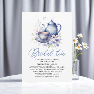 Florales Chinesisches Blau Teekanne Brautparty Einladung