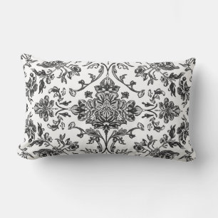 Florales Chinoiserie Schwarz-Weiß-Aquarell Lendenkissen