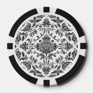 Florales Chinoiserie Schwarz-Weiß-Aquarell Pokerchips