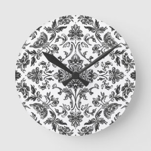 Florales Chinoiserie Schwarz-Weiß-Aquarell Runde Wanduhr