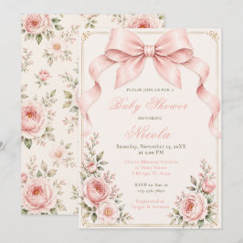 Florales Coquette-Schleifen-Baby-Shower Einladung