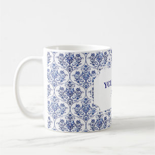 Florales Damastmuster - blau Kaffeetasse