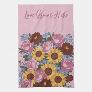 Florales Dekor - Liebe wächst hier - Pfingstrosen  Geschirrtuch