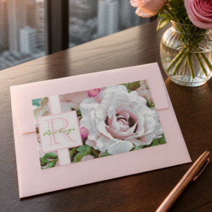 Florales Design Rosa Rose Monogramm Rechteckiger Aufkleber