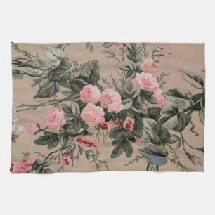 Florales Design Rosa und Taupe Geschirrtuch
